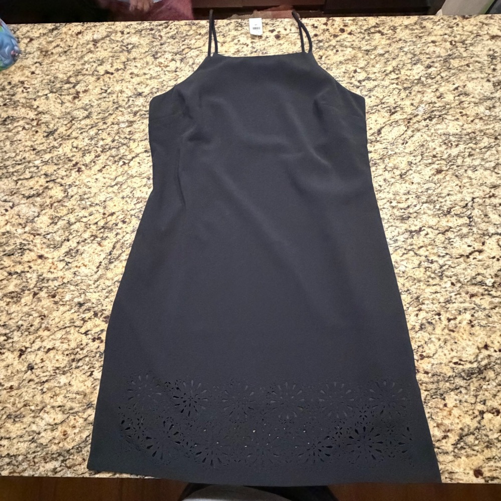 NEW Banana Republic Black Laser Cut Floral Hem Mini Dress Spaghetti Strap 14 ws
